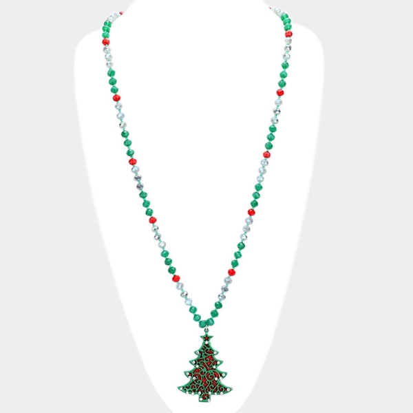 Glitter Christmas Tree Beaded Pendant | AeyrApparel.com