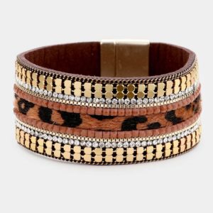 Brown Leopard Multi Row Magnetic Bracelet Cuff | AeyrApparel.com