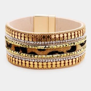 Tan Leopard Multi Row Magnetic Bracelet Cuff | AeyrApparel.com