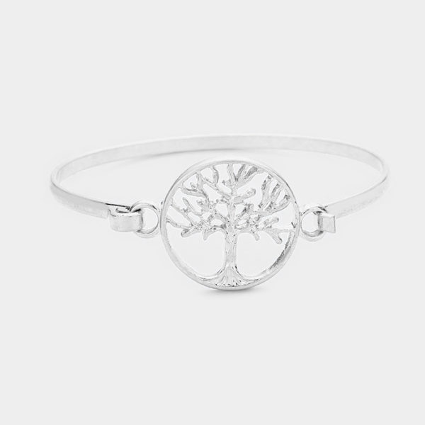 Brushed Silver Tree of Life Bangle Bracelet | AeyrApparel.com