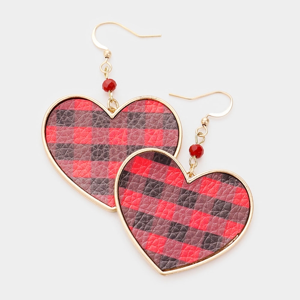 Plaid Heart Valentines Earrings | AeyrApparel.com